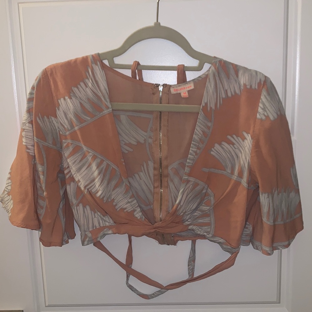 Floral wrap around crop top with back zipper